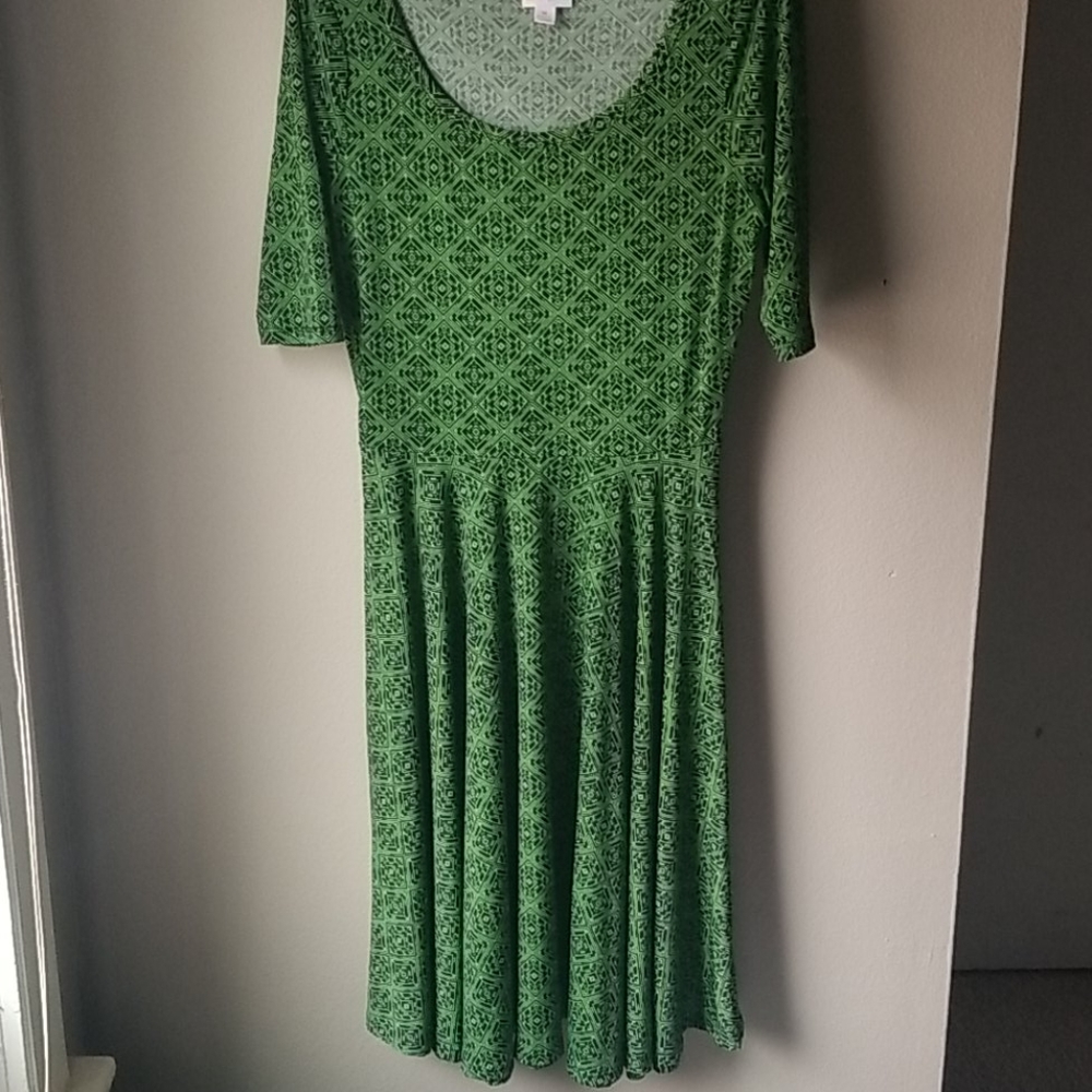 Amazing geometric fit and flare dress, jade green